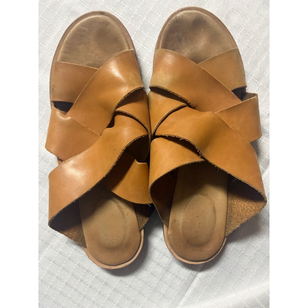 Clarks Pure Tone Tan Leather Crossover Slide Sandals Womens 8 M 261394364055
